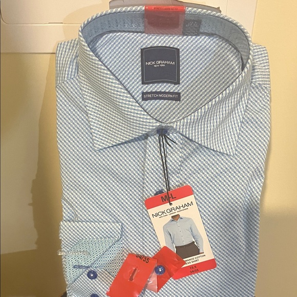 Nick Graham Men's Blue Stretch Modern Fit Dress Shirt - Picture 1 of 4